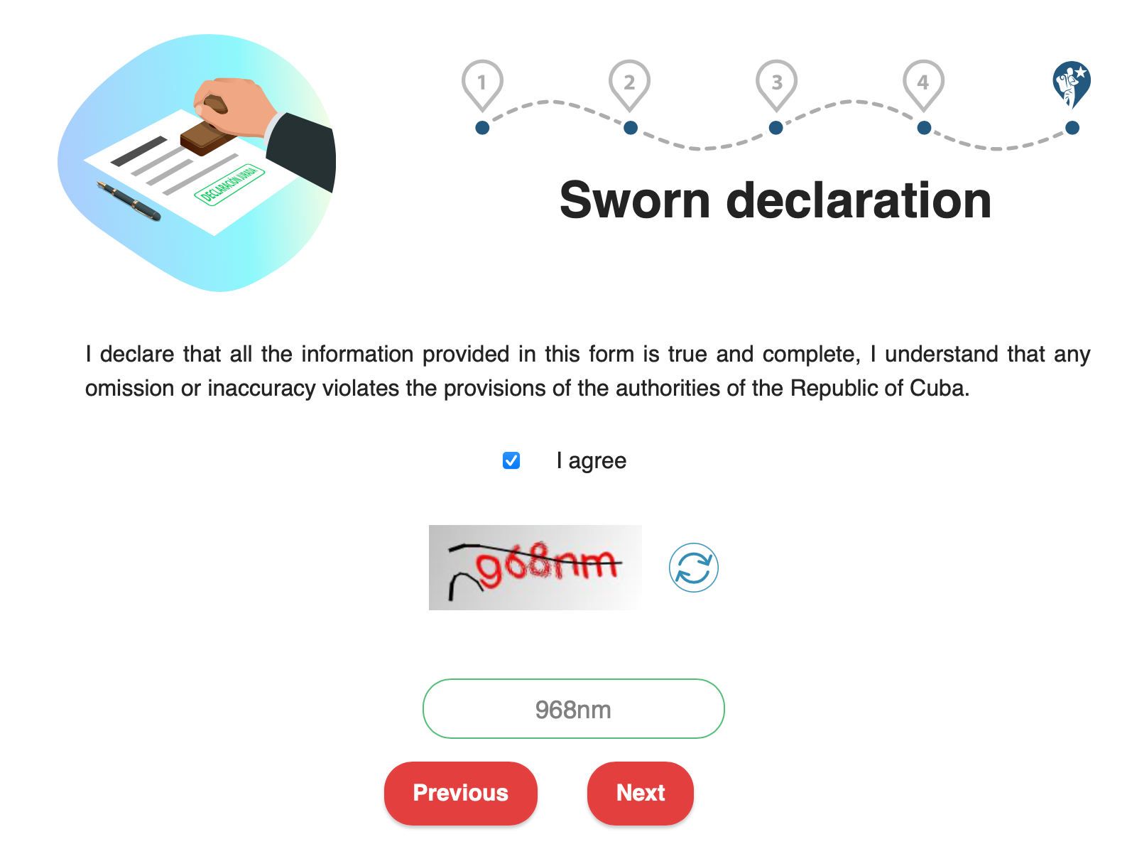 D'Viajeros final-declaration screen