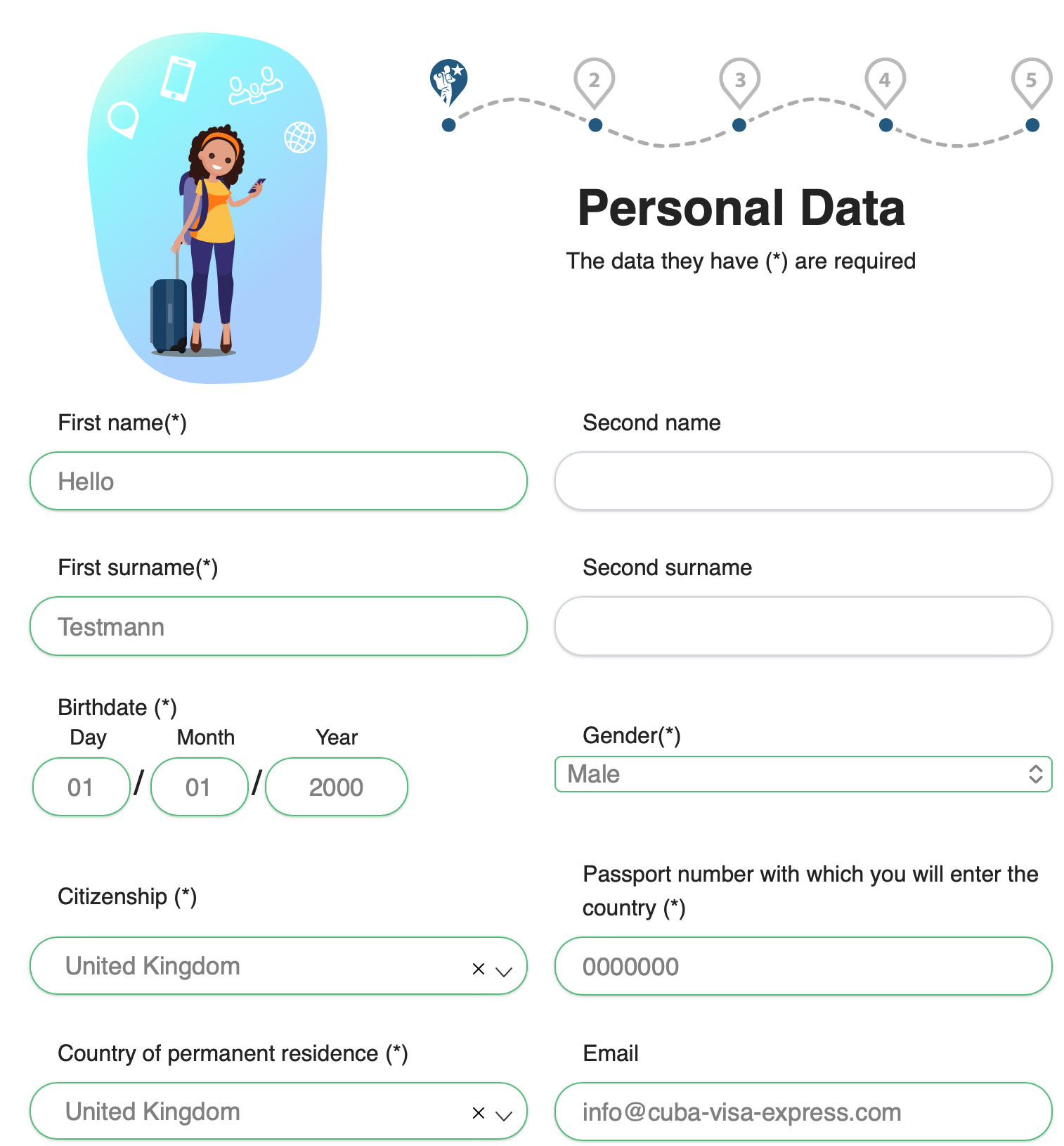 D'Viajeros personal-data screen