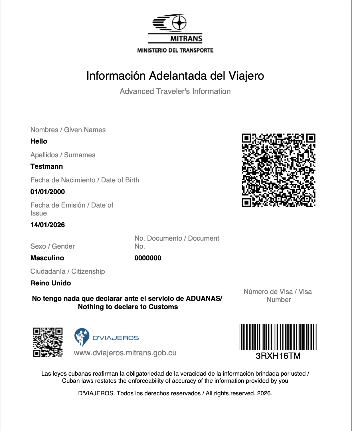 D'Viajeros QR-code screen