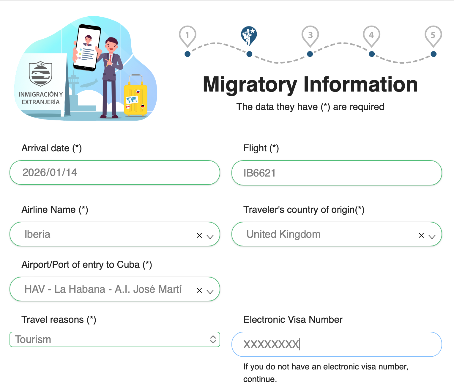 D'Viajeros travel and visa information screen